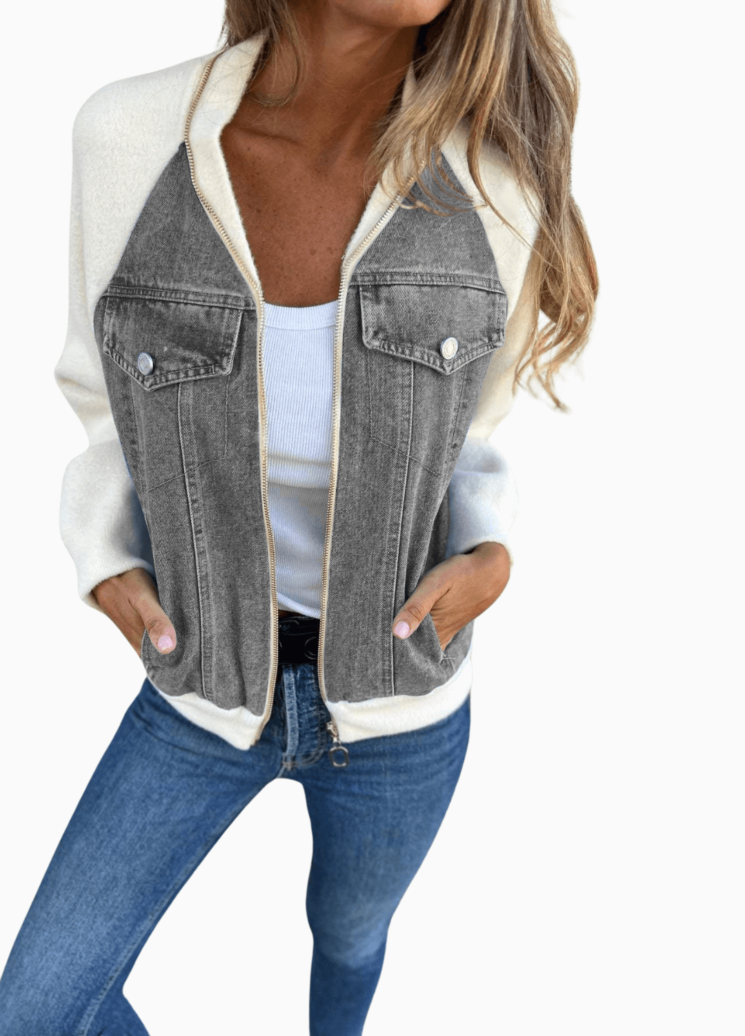 Versatile V-Neck Zipper Jacket