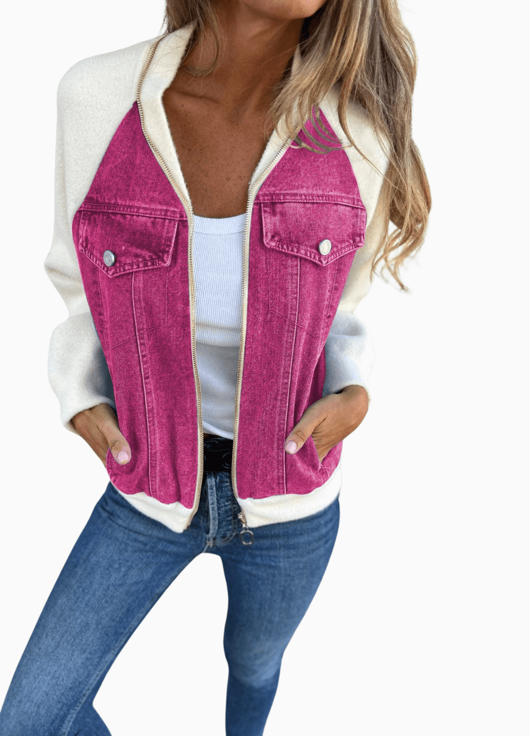 Versatile V-Neck Zipper Jacket