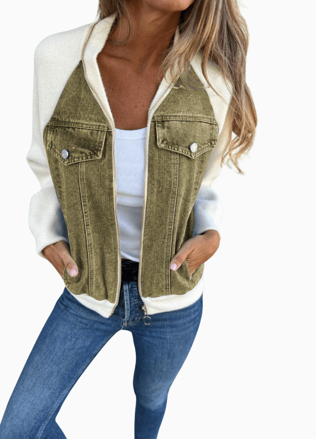 Versatile V-Neck Zipper Jacket